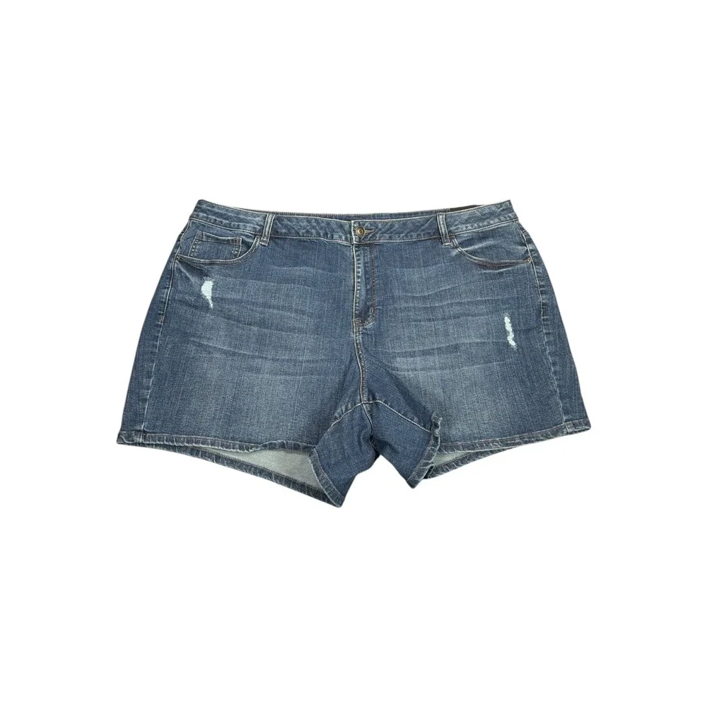 Venezia Lane Bryant Womens Plus Size 24 Distressed Denim Jean Shorts Medium Wash